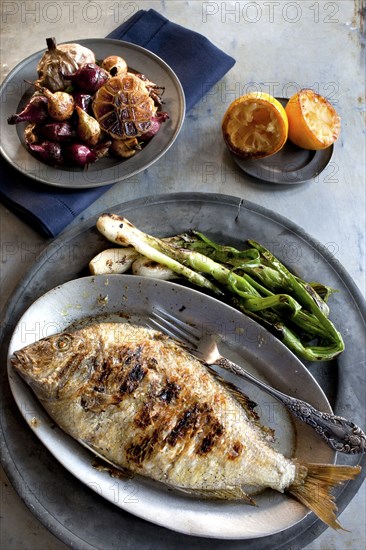 Plates of grilled fish