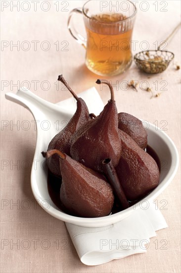 Close up of pot of stewed pears