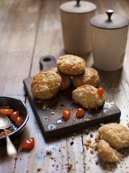 Biscuits with fruit on board