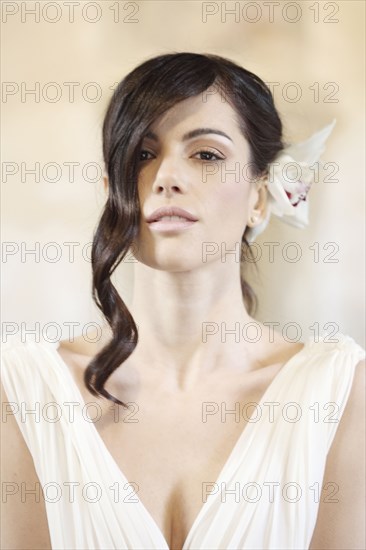 Caucasian woman with glamorous hairstyle