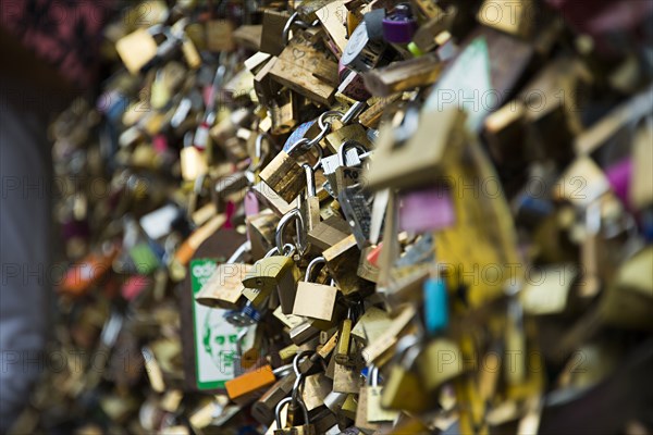 Close up of locks on fence