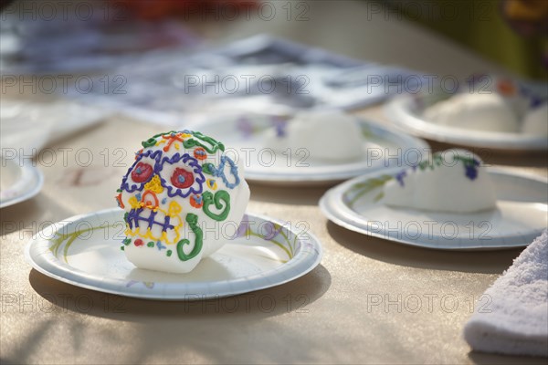 Close up of decorated day of the dead skull