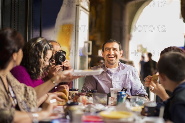 Family having dinner together at table