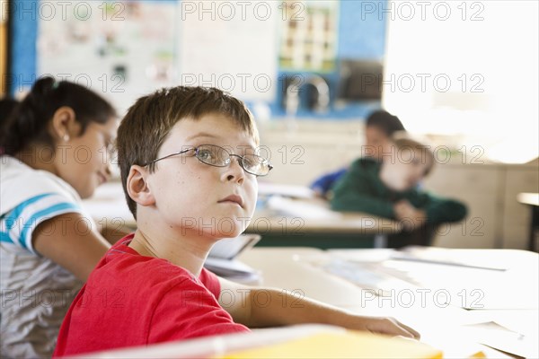 Caucasian student sitting in class