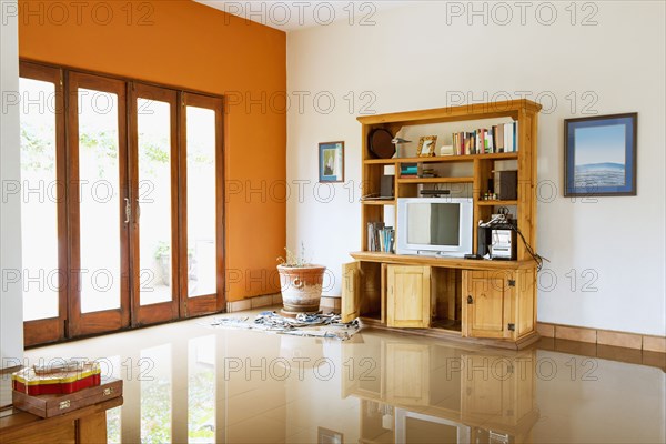 Media center and windows of flooded house