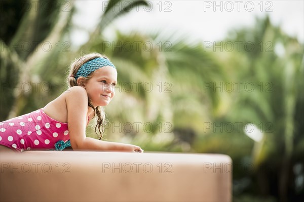 Caucasian girl relaxing outdoors