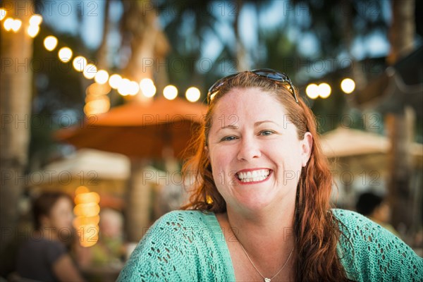 Caucasian woman smiling outdoors