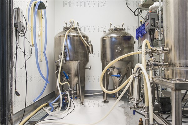 Beer brewing tanks in brewery