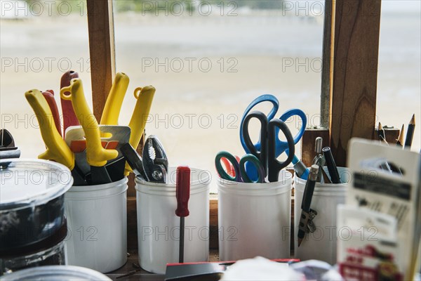 Craft tools in windowsill