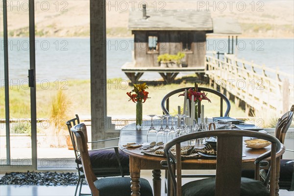 Dining room table and dock house