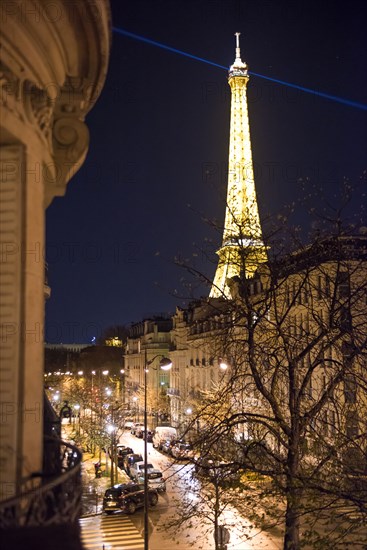 Eiffel tower illuminated at night