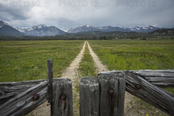 Dirt road in rural field