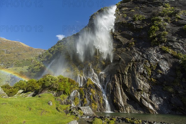 Waterfall pouring over remote cliff