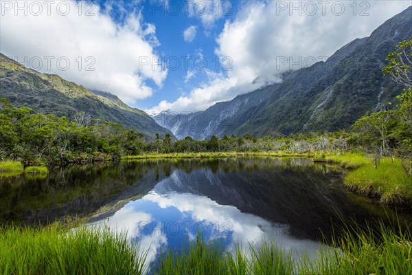 Mountains reflecting in remote lake