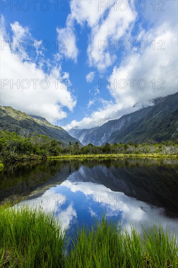 Mountains reflecting in remote lake