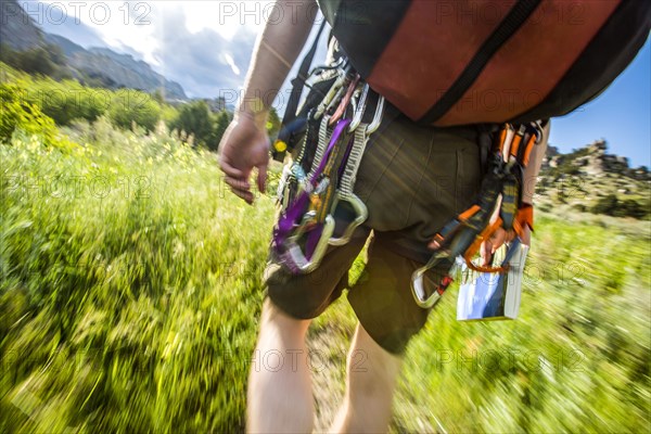 Carabiners on Caucasian hiker