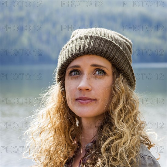 Portrait of Caucasian woman wearing stocking-cap