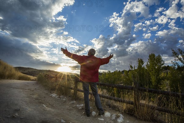 Caucasian man admiring sunset