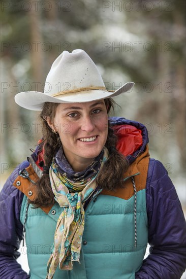 Portrait of smiling Caucasian woman in winter