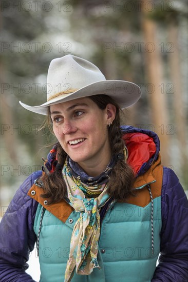 Smiling Caucasian woman in winter