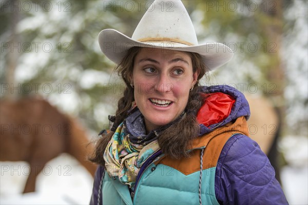 Smiling Caucasian woman in winter