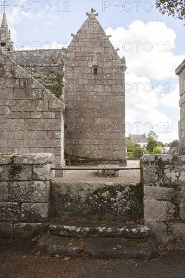 Ancient stone church and courtyard