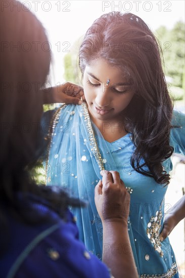 Indian mother and daughter in traditional clothing