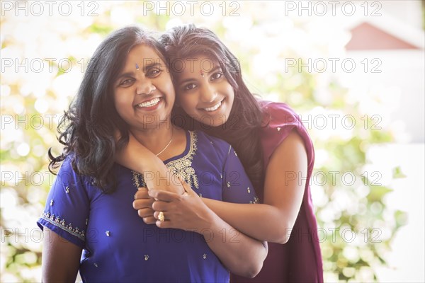 Indian mother and daughter in traditional clothing