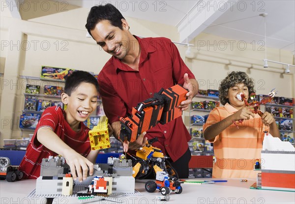 Multi-ethnic children playing at toy store