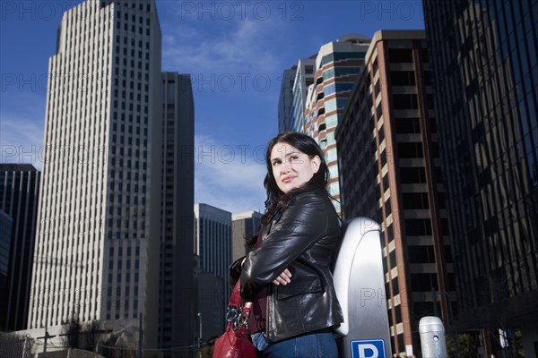 Hispanic woman in urban scene