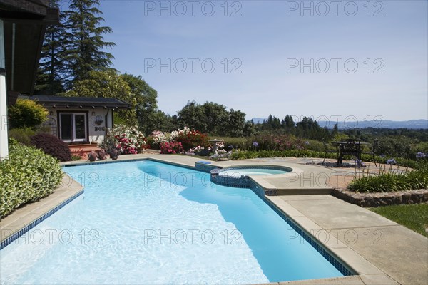 Swimming pool overlooking rural landscape