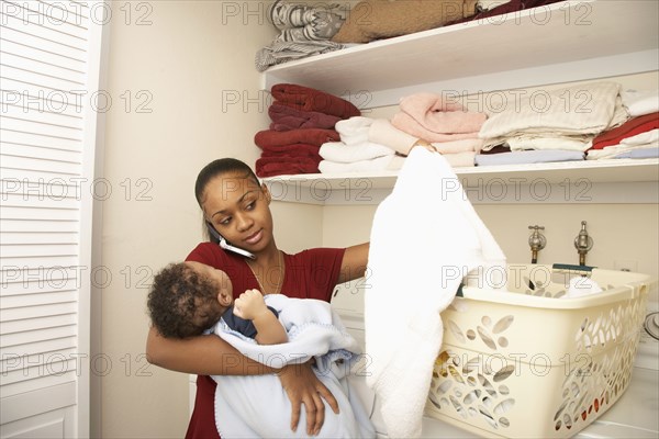 Mother doing laundry