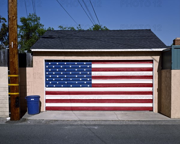 American flag painted on garage door