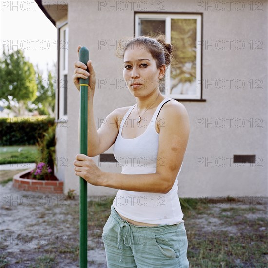 Woman working in yard