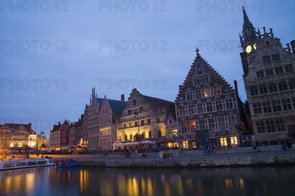 Quaint buildings in town at night