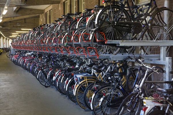 Bicycles parked in storage racks