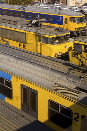 Trains in busy train station