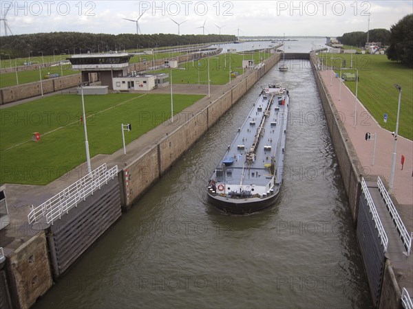 Barge traveling through canal