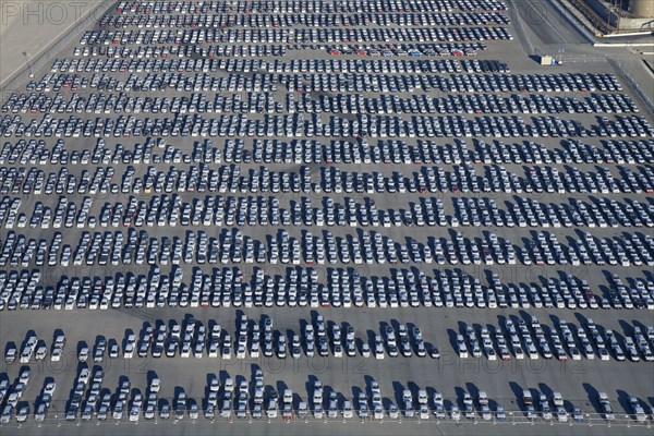 Cars parked in lot at port of Los Angeles