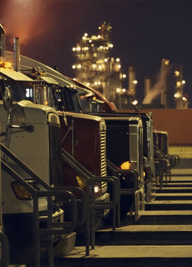 Semi-trucks in a row