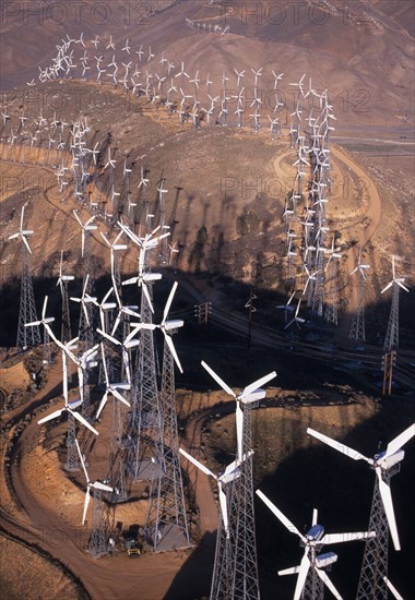 Aerial view of wind turbines on Tehachapi Pass
