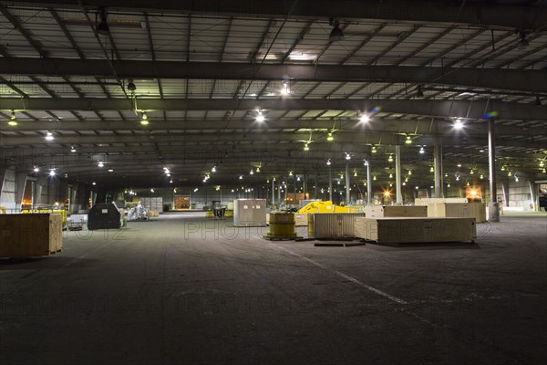 Pallets and containers in warehouse