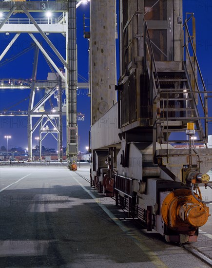 Bottom of crane at harbor port