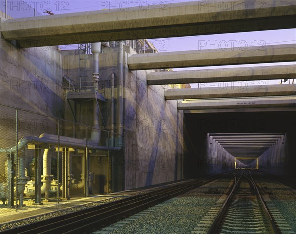 Railroad tracks in tunnel