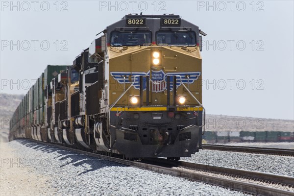 Cargo train on railroad track