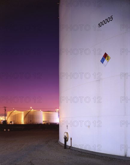 Storage tanks at night