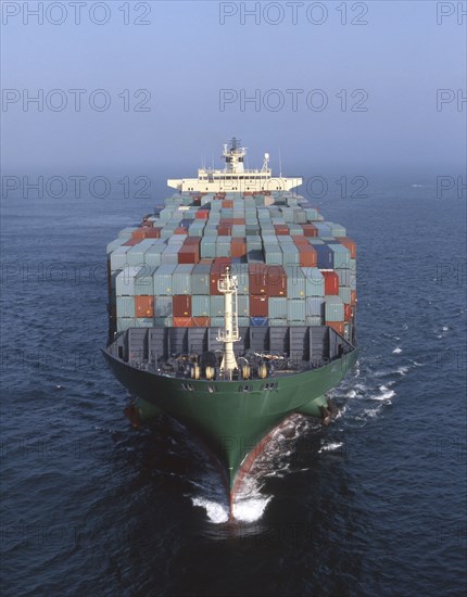 Cargo containers on freighter in ocean