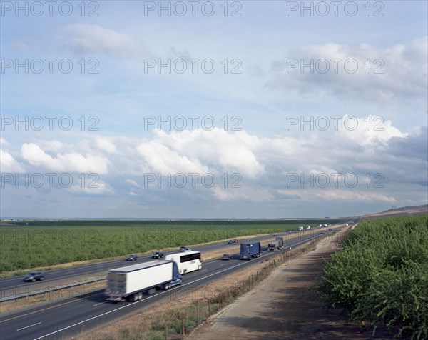 Trucks and cars driving on freeway