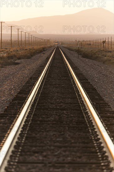 Railroad tracks in mountain landscape