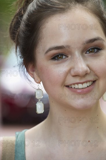 Caucasian woman smiling outdoors